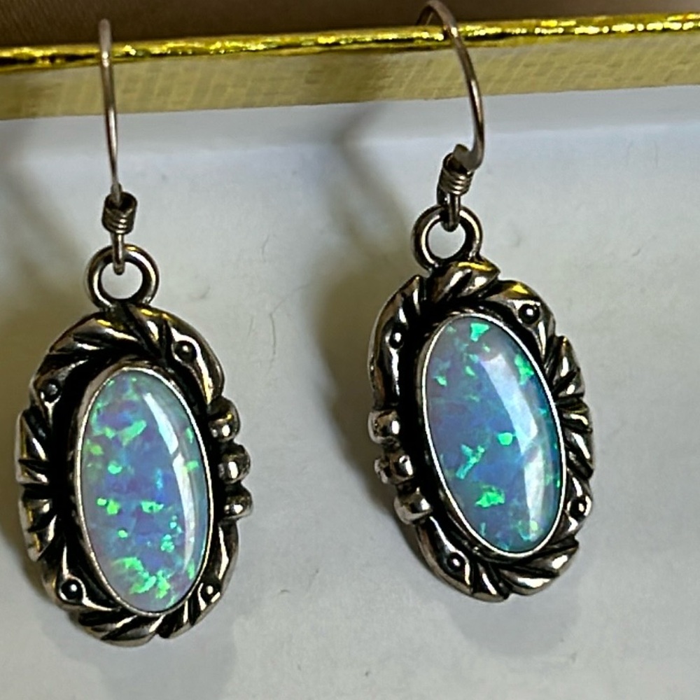 Opal Solid 925 Sterling Silver Dangle Earrings - image 5